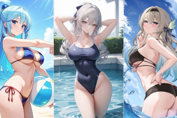 Ảnh gái xinh bikini anime với màu sắc tươi sáng và bố cục rõ nét