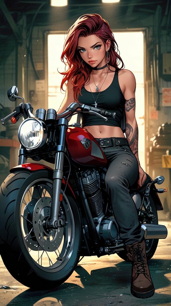 Anime gái xinh phong cách biker