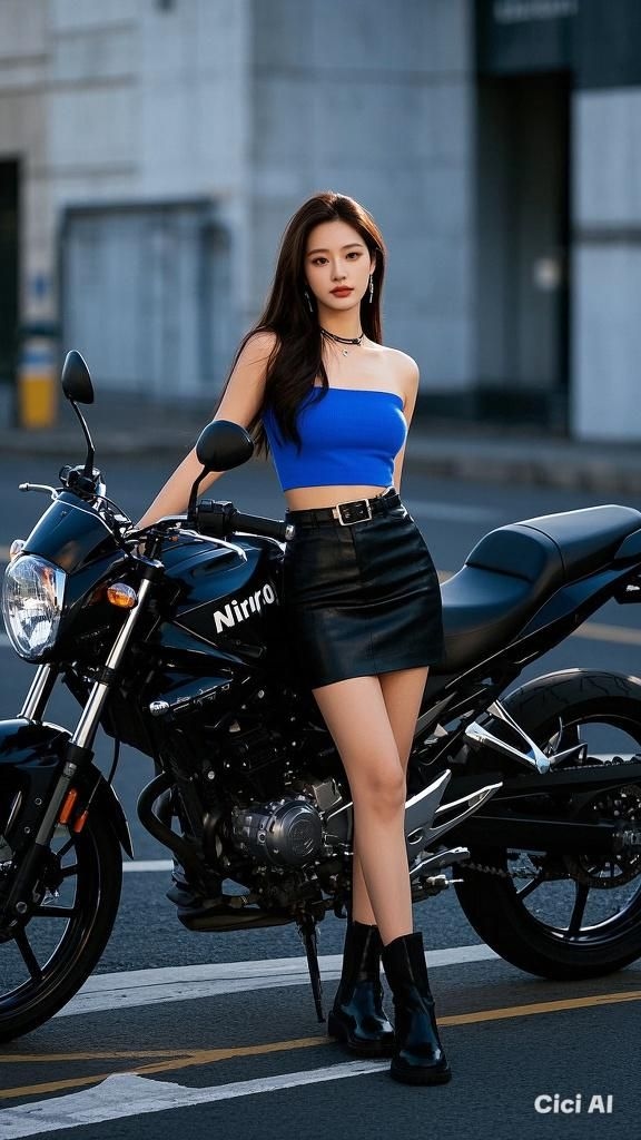 Cô gái xinh bên mô tô với vẻ đẹp năng động.