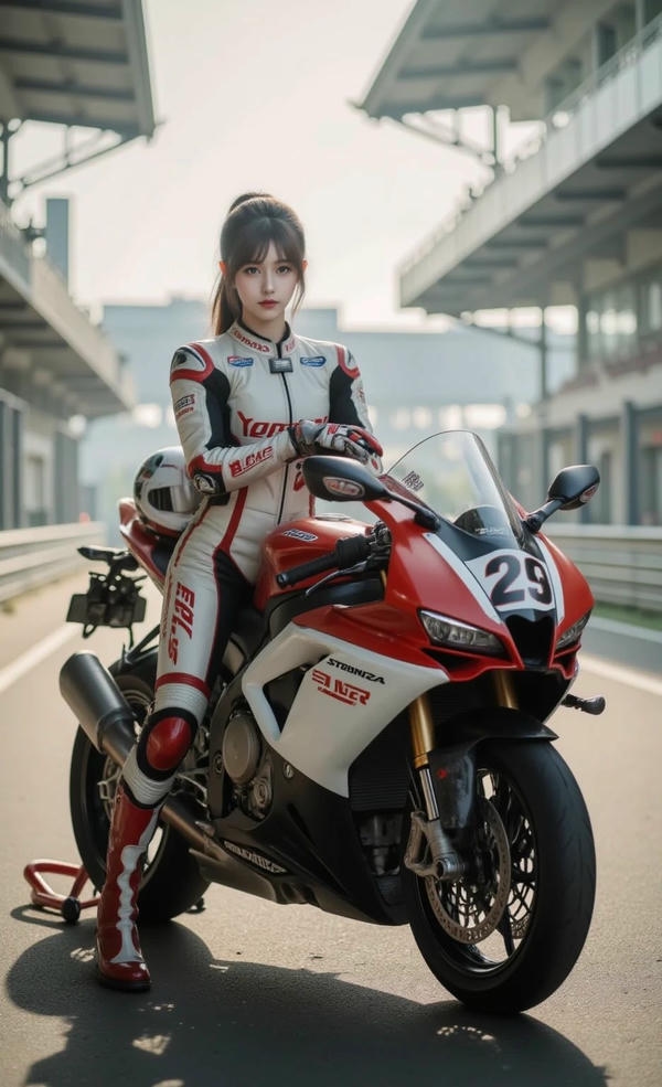 Cô gái xinh tạo dáng cá tính bên mô tô.