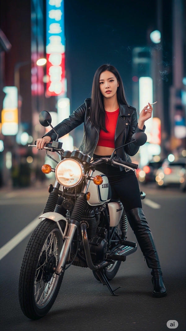 Cô gái xinh tạo dáng cuốn hút bên mô tô.