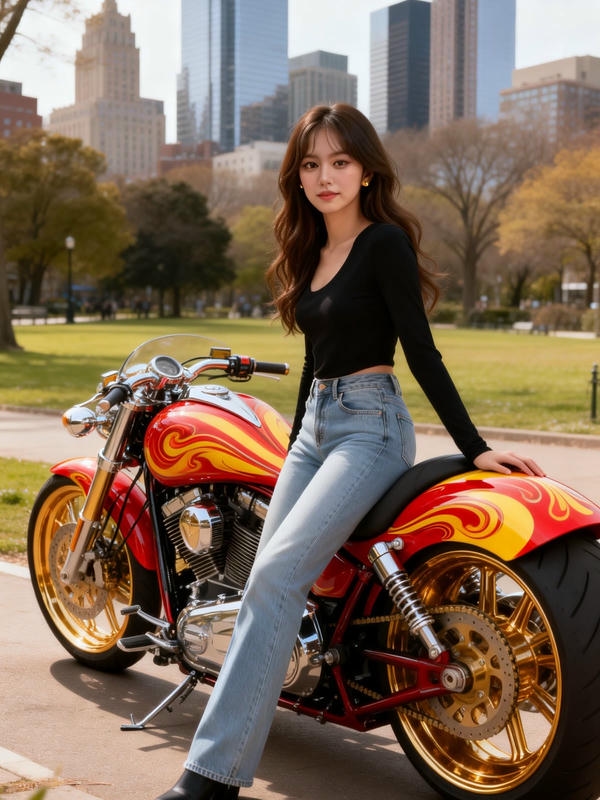 Cô gái xinh và mô tô tạo nên hình nền ấn tượng.