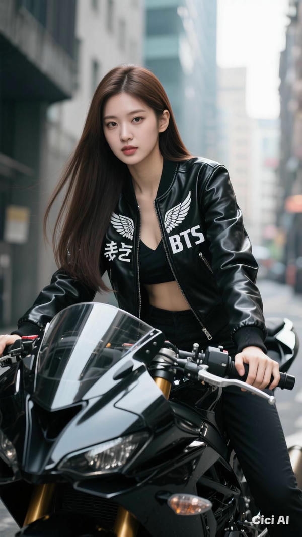 Gái xinh bên mô tô mang phong cách hiện đại.