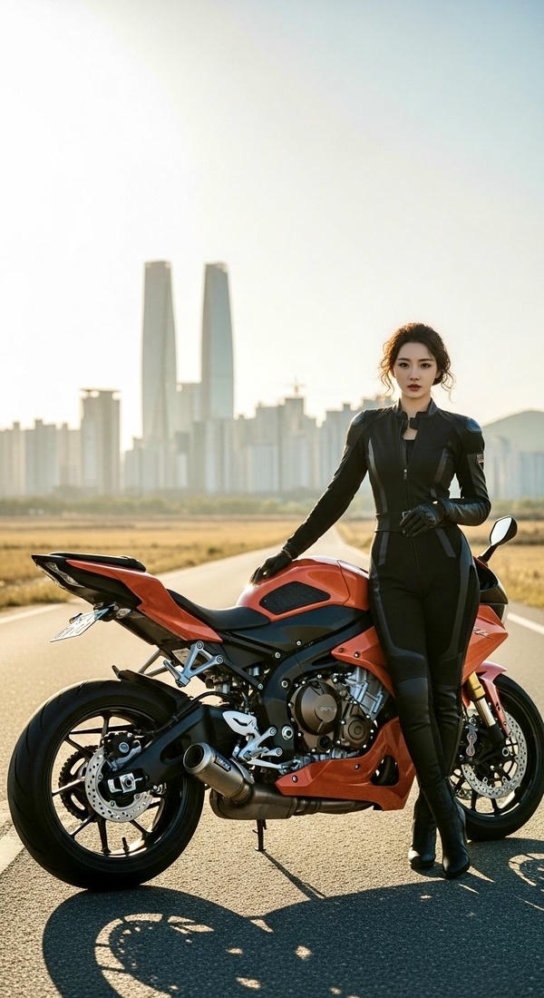 Gái xinh tạo dáng bên chiếc mô tô cá tính.