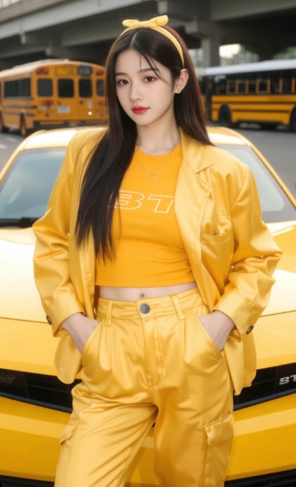 Vẻ đẹp rạng rỡ bên xe.